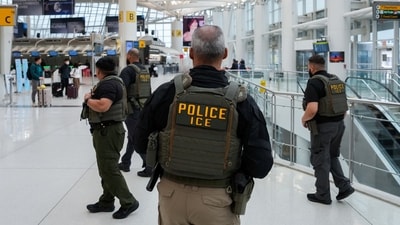 Immigration and Customs Enforcement (ICE) agents patrol at John F. Kennedy International Airport, New York City (REUTERS)