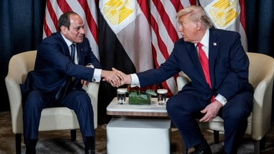 US President Donald Trump with Egyptian President Abdel Fattah al-Sisi during a bilateral meeting at the World Economic Forum (WEF) (REUTERS) US President Donald Trump with Egyptian President Abdel Fattah al-Sisi during a bilateral meeting at the World Economic Forum (WEF) (REUTERS)