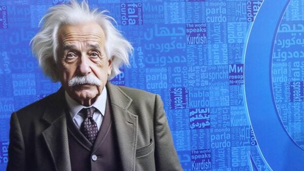 A poster depicting late German-born physicist Albert Einstein during an International Book Fair