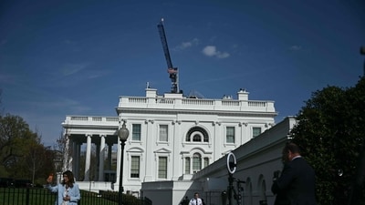 A crane working on Donald Trump's planned ballroom is seen at the White House in Washington, DC, on March 31. (AFP)