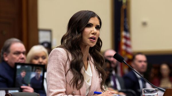 FILE PHOTO: U.S. Homeland Security Secretary Kristi Noem testifies before a House Judiciary Committee hearing on 'Oversight of the Department of Homeland Security,' on Capitol Hill in Washington, D.C.,U.S., March 4, 2026. REUTERS/Kylie Cooper/File Photo