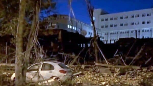 Aftermath of the US-Israeli airstrike in and around the Sharif University of Technology, reportedly causing gas outages in parts of the capital, on Monday. (IRIB/ANI Video Grab)