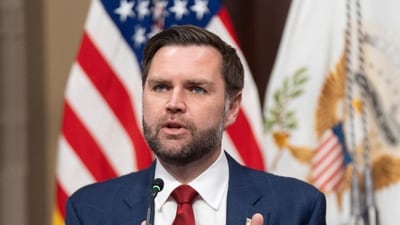 US Vice President JD Vance, chair of the newly formed Task Force to Eliminate Fraud, speaks during the task force's first meeting in the Indian Treaty Room at the Eisenhower Executive Office Building on the White House complex in Washington, on March 27, 2026. (AP)