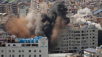 Smoke rises following several Israeli airstrikes in Beirut, Lebanon, Wednesday, April 8, 2026. (AP Photo/Hassan Ammar) (AP)