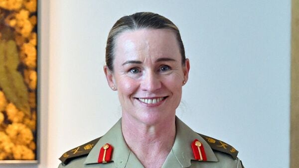 Newly appointed Chief of Army Lieutenant General Susan Coyle poses for photographers after a press conference at Parliament House in Canberra, Australia, April 13, 2026