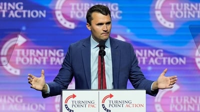 Turning Point USA Founder Charlie Kirk speaks during a campaign rally, Oct. 24, 2024, in Las Vegas. (AP Photo/John Locher, File) (AP)