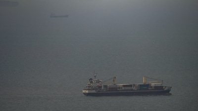 The Jordan flagged cargo ship "Baghdad" sails in Persian Gulf towards Strait of Hormuz in United Arab Emirates, Wednesday, April 22, 2026. (AP Photo) (AP)