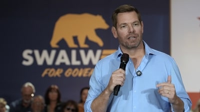 California gubernatorial candidate, Rep. Eric Swalwell, D-CA appears at a town hall meeting in Sacramento, Calif (AP)