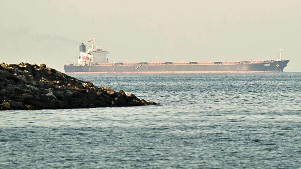 (FILES) A cargo ship is pictured off coast city of Fujairah, in the Strait of Hormuz in the northern Emirate on February 25, 2026 (Photo by AFP)
