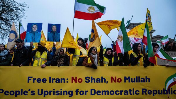 Protesters display a banner during a demonstration called for by supporters of Maryam Rajavi, leader of the People's Mujahedin of Iran (MEK), against the Iranian government, in Berlin on February 7, 2026. Image for representational purposes.