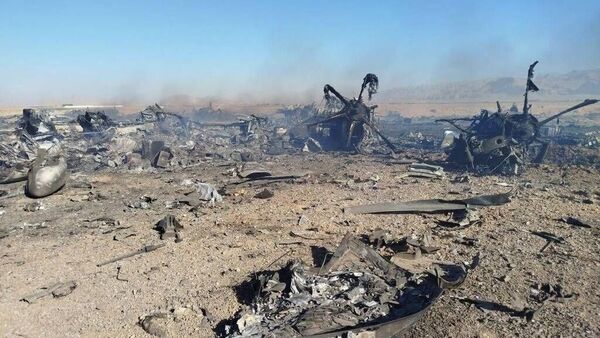 A destroyed US aircraft which was used during the rescue ops.