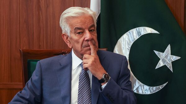 FILE PHOTO: Pakistan's Defence Minister Khawaja Muhammad Asif gestures during an interview with Reuters in Islamabad, Pakistan, May 8, 2025.