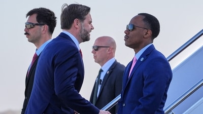 US Vice President JD Vance boards Air Force Two for expected departure to Pakistan for talks on Iran, at Joint Base Andrews, Maryland, U.S., April 10, 2026. (via REUTERS)