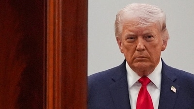 US President Donald Trump arrives from the Blue Room to speak about the Iran war from the Cross Hall of the White House on Wednesday, April 1, 2026, in Washington. (via REUTERS File)