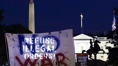 Demonstrators protest against military action in Iran after US President Donald Trump said that he had agreed to a two-week ceasefire with Iran. (REUTERS)