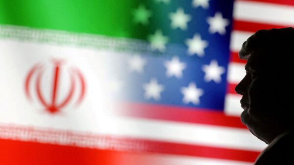 An illustration of US President Donald Trump against the backdrop of the US and Iranian flags. US President Donald Trump is considering resuming strikes if a naval blockade doesn't compel Tehran to change its course.