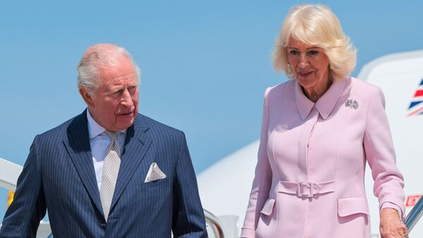 King Charles III and Queen Camila disembark their plane as they arrive on day one of their State Visit to the United States, on April 27, 2026 at Joint Base Andrews, Maryland. Chip Somodevilla/Getty Images/AFP