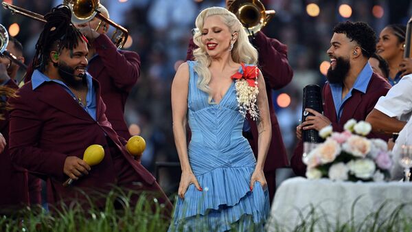 US singer-songwriter Lady Gaga performs during Super Bowl LX Patriots vs Seahawks Apple Music Halftime Show at Levi's Stadium in Santa Clara