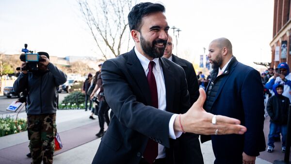 Mayor Zohran Mamdani visits Citi Field before a New York Mets baseball game on his 100th day as mayor in New York, Thursday, April 9, 2026.