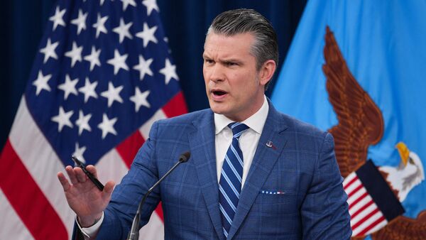U.S. Secretary of War Pete Hegseth speaks during a press briefing at the Pentagon on April 08, 2026 in Arlington, Virginia. Andrew Harnik/Getty Images/AFP