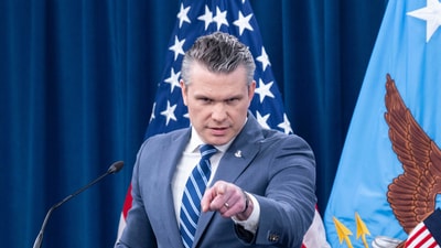 Defense Secretary Pete Hegseth takes questions from the media during a press briefing at the Pentagon, Thursday, April 16. (AP)