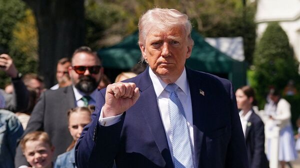 US President Donald Trump gestures during the 2026 White House Easter Egg Roll at the White House in Washington, D.C., U.S., April 6, 2026. (REUTERS)