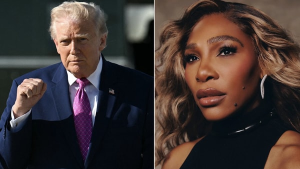 Trump, dressed in his usual formal attire — a dress suit, tie and formal shoes — could be seen scoring against Williams.