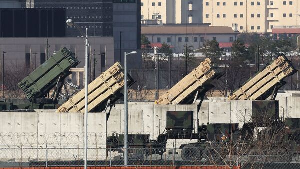 This picture taken on March 8, 2026 shows launchers of the Patriot missile system deployed at a US military base