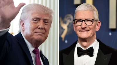 Donald Trump shared a post about Tim Cook on Truth Social. (AP)