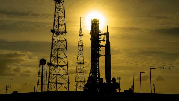NASA's Artemis II Space Launch System rocket and Orion spacecraft rest on Launch Pad 39B at Kennedy Space Center in Cape Canaveral, Florida, on March 31, 2026, ahead of the crewed lunar mission