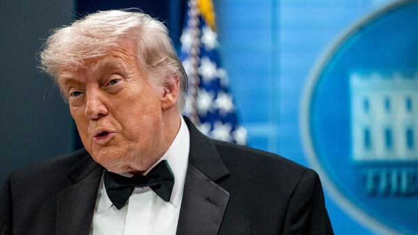 US President Donald Trump during a news conference in the James S. Brady Press Briefing Room of the White House in Washington, DC, US on Saturday, April 25, 2026. President Donald Trump and Vice President JD Vance were evacuated from the White House Correspondents' Association dinner event in Washington Saturday following a security incident at the venue. Photographer: Daniel Heuer/Bloomberg