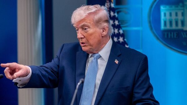 US President Donald Trump described the nature of potential US action in strong terms, comparing it to operations against maritime drug trafficking. (In pic: Trump during a news conference in the James S. Brady Press Briefing Room of the White House in Washington, DC, US, on Monday, April 6, 2026. Photographer: Daniel Heuer/Bloomberg)