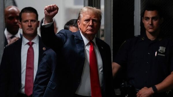 FILE - Former President Donald Trump returns from a lunch break at Manhattan Criminal Court, May 28, 2024, in New York. (AP Photo/Julia Nikhinson, Pool, File)