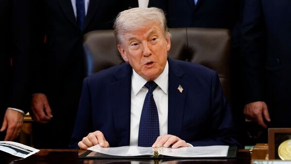 US Iran war LIVE Updates: US President Donald Trump speaks during a healthcare affordability event in the Oval Office of the White House in Washington, DC, US, on Thursday, April 23, 2026. Trump says Regeneron will invest $27 billion on pharma manufacturing in the US. Photographer: Will Oliver/EPA/Bloomberg