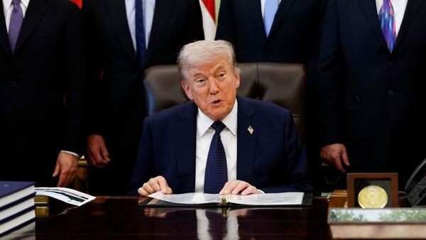 US President Donald Trump speaks during a healthcare affordability event in the Oval Office of the White House in Washington, DC, US, on Thursday, April 23, 2026.