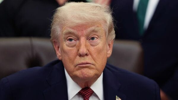 US President Donald Trump speaks in the Oval Office after signing an Executive Order April 18, 2026 in Washington, DC. )Getty Images via AFP)