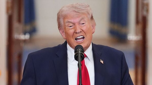 US President Donald Trump speaks during a televised address on the conflict in the Middle East from the Cross Hall of the White House in Washington, DC on April 1, 2026. (Photo by Alex Brandon / POOL / AFP)