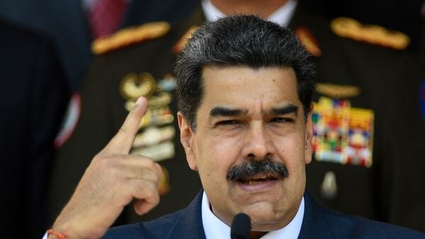 Nicolas Maduro gives a press conference at the Miraflores presidential palace, March 12, 2020, in Caracas, Venezuela. (AP Photo)