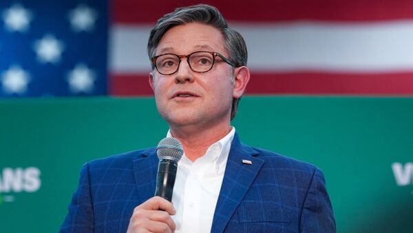 U.S. House Speaker Mike Johnson (R-LA) speaks during a campaign rally against Virginia Democrats' proposed state redistricting constitutional amendment ahead of the referendum special election on April 21, in Bridgewater, Virginia, U.S., April 11, 2026. REUTERS/Ken Cedeno