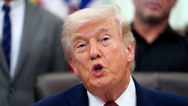 US President Donald Trump speaks about research into mental health treatments in the Oval Office of the White House in Washington, D.C., April 18, 2026. (REUTERS)