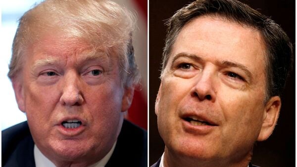 A combination of file photos show U.S. President Donald Trump in the White House in Washington, DC, U.S. April 9, 2018 and former FBI Director James Comey on Capitol Hill in Washington, U.S., June 8, 2017.   REUTERS/Carlos Barria, Jonathan Ernst/File Photos