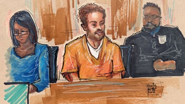 Cole Tomas Allen, a suspect in the White House Correspondents' Association (WHCA) dinner shooting, sits in the courtroom during a hearing after being charged with attempting to assassinate U.S. President Donald Trump, in Washington D.C., U.S., April 30, 2026, in this courtroom sketch. REUTERS/Emily Goff