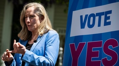 Abigail Spanberger, governor of Virginia, speaks during a "Virginians For Fair Elections" canvassing event in Woodbridge, Virginia, US, on Saturday, April 18. (Bloomberg)