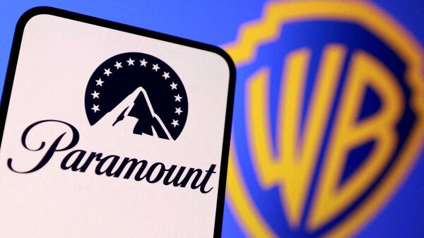 FILE PHOTO: Paramount and Warner Bros logos are seen in this illustration.