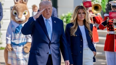First Lady Melania Trump, right, and US President Donald Trump, during the Easter Egg Roll on the South Lawn of the White House in Washington, DC, US, on Monday, April 6, 2026. Photographer: Daniel Heuer/Bloomberg (Bloomberg)