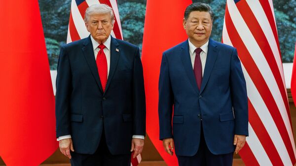 US President Donald Trump meets Chinese President Xi Jinping for a bilateral meeting, in Beijing on Thursday.
