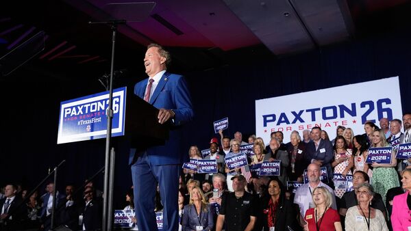 Texas Attorney General Ken Paxton, a Republican candidate for the US Senate, speaks during a primary runoff election night event after winning the Republican party's nomination in Plano, Texas, on Tuesday, 26 May.