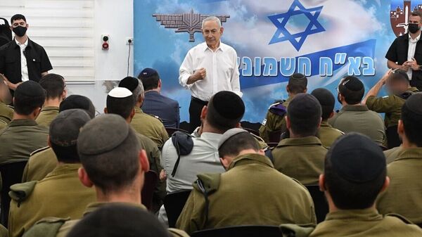Israeli Prime Minister Benjamin Netanyahu at the Hasmonean Brigade of the IDF in the Jordan Valley,
