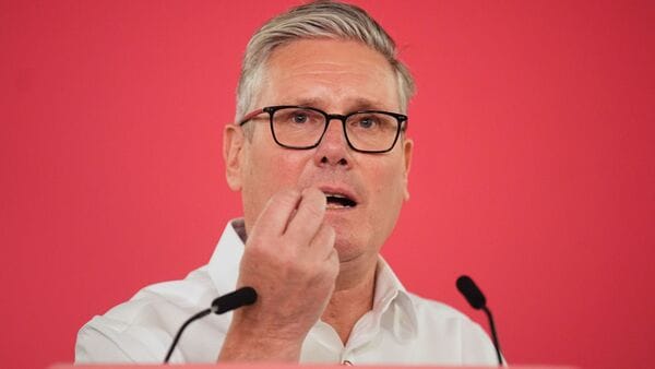 Britain's Prime Minister Sir Keir Starmer delivers a speech, at the Coin Street Neighbourhood Centre in Waterloo, London, Monday May 11, 2026. (James Manning/PA via AP)