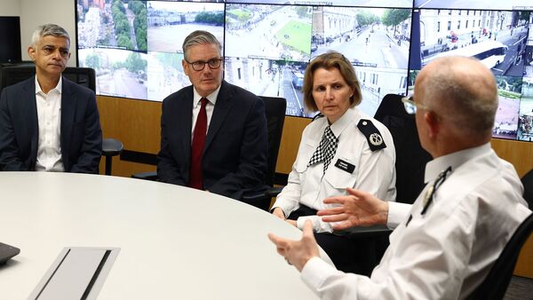 British Prime Minister Keir Starmer met with Mayor of London Sadiq Khan, Commander Clair Haynes, Commissioner Mark Rowley and members of the police to discuss operational planning ahead of this weekend's protests, in London on May 15.